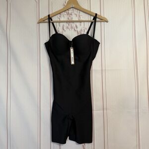 SKIMS Body CS Underwire Mid Thigh Bodysuit Size Medium Onyx Black NWT $138
